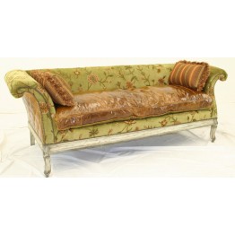 Crewel Warsi Olive Cotton Velvet Upholstered  Settee