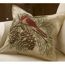 Crewel Pillow Pinecone Bird Cotton Duck