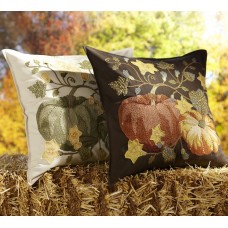 Crewel Pillow Pumpkin Patch Brown Cotton Duck