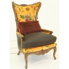 Crewel Shalimar Dyed Yellow Cotton Viscose Velvet Upholstered Modern Wing Chair