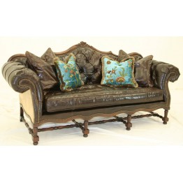 Crewel Shalimar Ocean Blue Cotton Viscose Velvet Upholstered Tufted Sofa