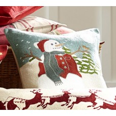 Crewel Pillow Snowman Cotton Duck