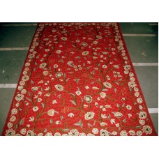 Crewel Rug Grapes Dreams Exotic Red Stitched Wool Rug