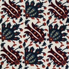 Crewel Fabric Arabesque Red and Blue Cotton Duck