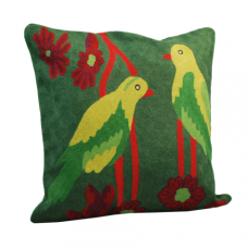 Crewel Pillow Chainstitch Bird Green Cotton Duck