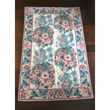 Crewel Rug Bold Floral Pastel Chain stitched Wool Rug