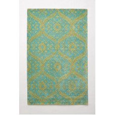 Crewel Rug Caterina Sage Chain stitched Wool Rug