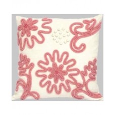 Crewel Pillow Chenille Pink Cotton Duck