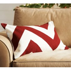 Crewel Pillow Chaintitch Chevron Red Cotton Duck