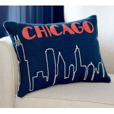 Crewel Pillow Chainstitch Chicago Indigo Blue Cotton Duck