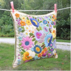 Crewel Pillow Colourful Floral Flower Cotton Duck