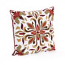 Crewel Pillow Contemporary Red Floral Cotton Duck