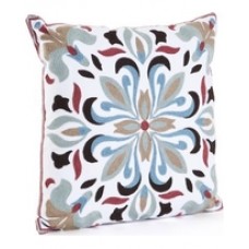 Crewel Pillow Contemporary Blue Floral Cotton Duck