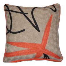 Crewel ChainStitch Pillow Modern Mariposa Orange on Cream Cotton