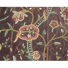 Crewel Fabric Lotus Classic Dark Chocolate Cotton Velvet