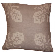Crewel Pillow Konark Squared White on Natural Brown Linen