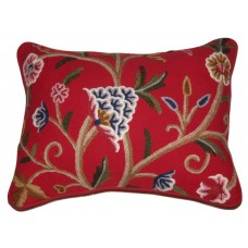 Crewel Pillow Tree of Life Exotic Red Cotton Duck