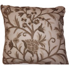 Crewel Pillow Tree of Life Neutrals on Natural White Wool