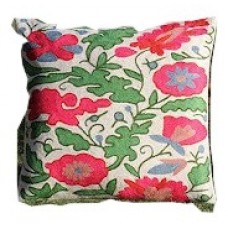 Crewel Pillow Colors of Earth Pinks and Greens Cotton Duck