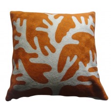 Crewel Pillow Coral on orange Cotton Duck