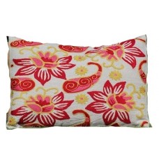 Crewel Pillow Flowers & Paisleys Red Cotton Duck