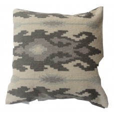 Crewel Pillow Ikat Grey and White Cotton Duck