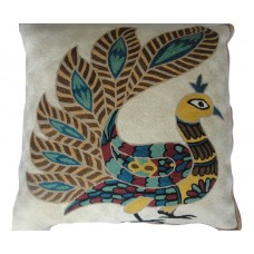 Crewel Pillow Peacock Multi Cotton Duck