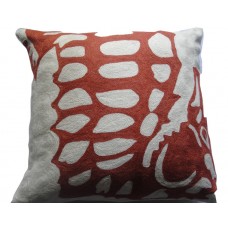 Crewel Pillow Sea Horse Red on white Cotton Duck
