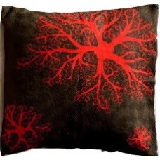 Crewel Pillow To the Roots Red on Black Cotton Duck