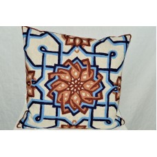 Crewel Pillow Criss Cross Browns and Blues Cotton Duck