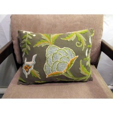 Crewel Pillow Danzdar Hunter Green Cotton Duck