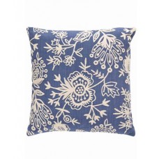 Crewel Pillow Flora Denim Cotton Duck