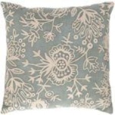 Crewel Pillow Flora Light Blue Cotton Duck