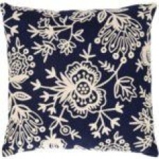 Crewel Pillow Flora Navy Blue Cotton Duck