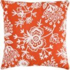 Crewel Pillow Flora Tangerine Cotton Duck