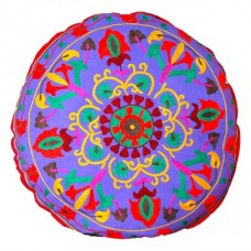 Crewel Pillow Floral Medallion Purple Cotton Duck