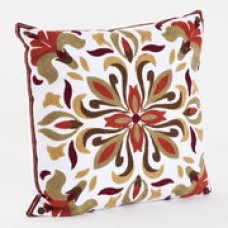 Crewel Pillow Floral Red on White Cotton Duck