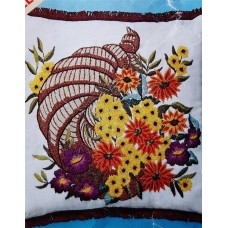 Crewel Pillow Flower Fall Autumn Cotton Duck