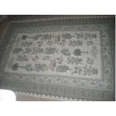 Crewel Rug Flowers and Trees Chain stitched Wool Rug
