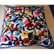 Crewel Pillow Flowers Ivory Cotton Duck