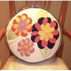 Crewel Pillow Fresh Flowers Multi Color Round Cotton Duck