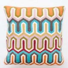 Crewel Pillow Geometric Rust and Blue Cotton Duck