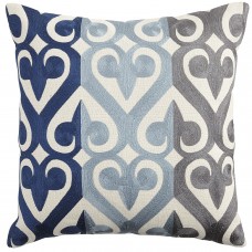 Crewel Pillow Geo Blues on White Cotton Duck