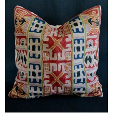 Crewel Pillow Chainstitch Geometric Multi Color Wool Cotton Duck