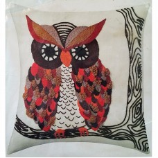 Crewel Pillow Hoot Owl Ivory Cotton Duck