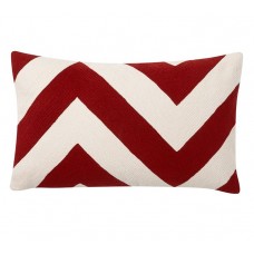 Chevron Crewel Red Embroidered Lumbar Pillow Cover