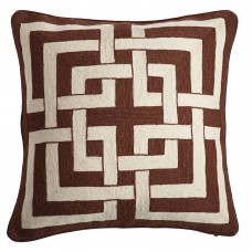 Crewel Pillow Interlocking Square Chocolate Cotton Duck