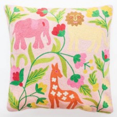 Crewel Pillow Jungle Pastel Cotton Duck