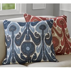 Crewel Pillow Kenmare Ikat Blue Cotton Duck