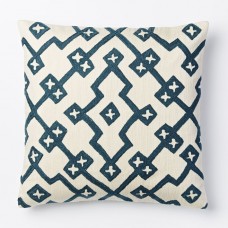 Crewel Pillow Lattice Blue Cotton Duck